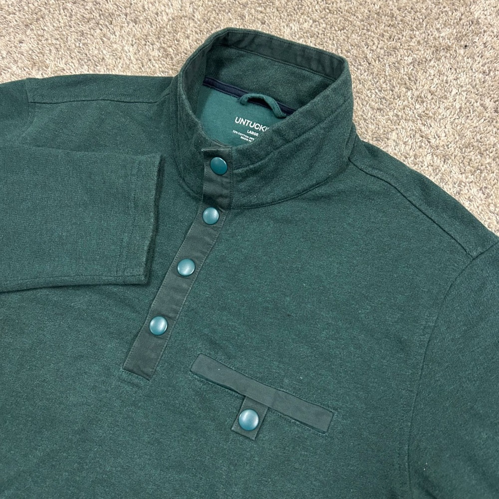 UNTUCKit Sweatshirt Parkson Large Green Quarter Snap Mock Neck Pullover 41232
